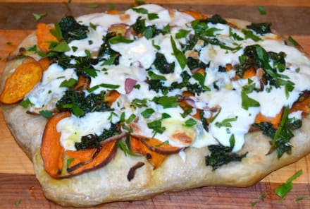 Autumn Pizza With Roasted Sweet Potatoes, Kale & Mozzarella