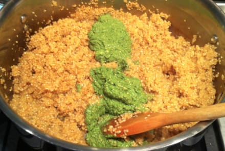 "Cheesy" Pine Nut Pesto On Quinoa (A Vegan Delight!)