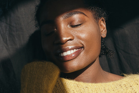 Beautiful Smiling Black Woman In Sunbeam Beautiful Smiling Black Woman In Sunbeam