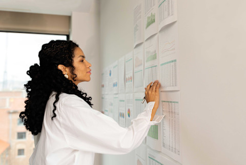 Woman at work with charts and graphs Woman at work with charts and graphs