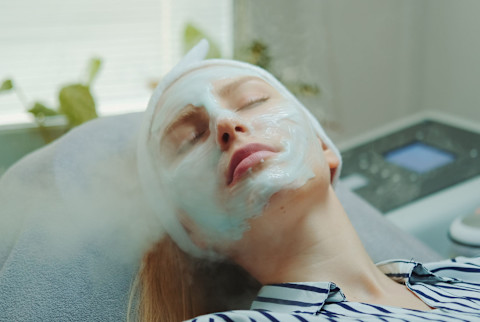 Close-up shot of professional facial skin care treatment