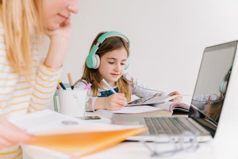 Mother And Daughter Working Together From Home