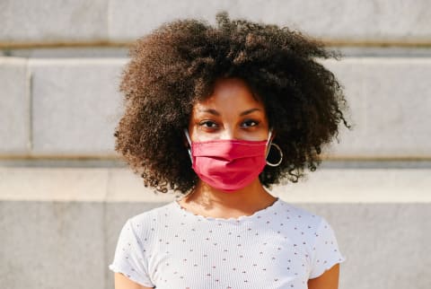 Young Woman Wearing A Protective Face Mask Outside