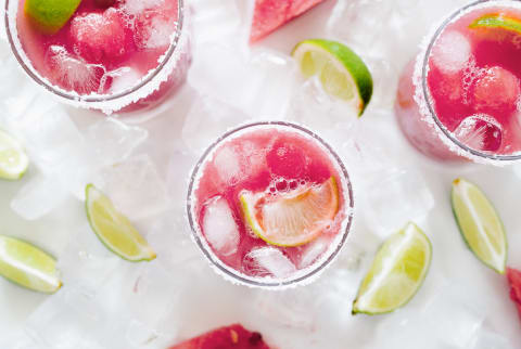 Berry Watermelon Margaritas with Fresh Lime Wedges