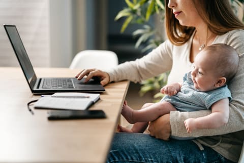 woman with a laptop & baby