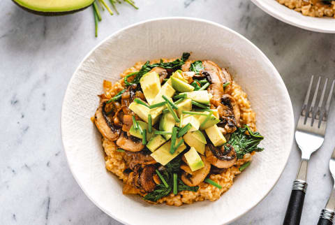 Savory Breakfast Oatmeal with Avocado and Mushrooms