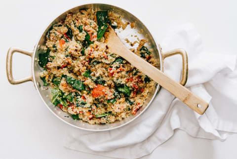 Cooking Pot of Quinoa, Tomatoes, and Spinach