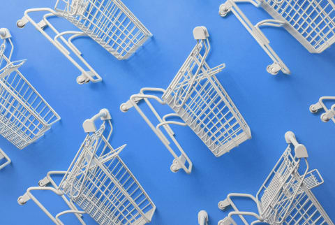 Shopping Carts on a Blue Background