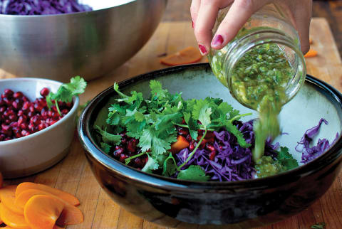 jalepeno vinaigrette on seasonal pomegranate and persimmon salad