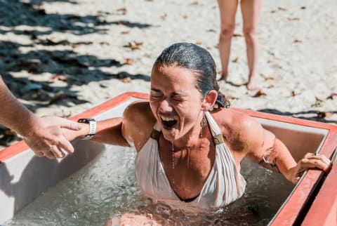 Woman doing a cold plunge