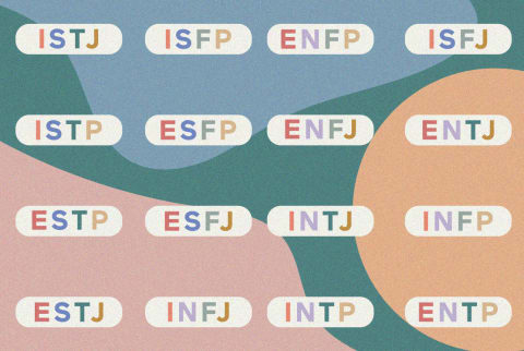 A graphic showing the 16 possible letter combinations, aka the 16 MBTI personality types.