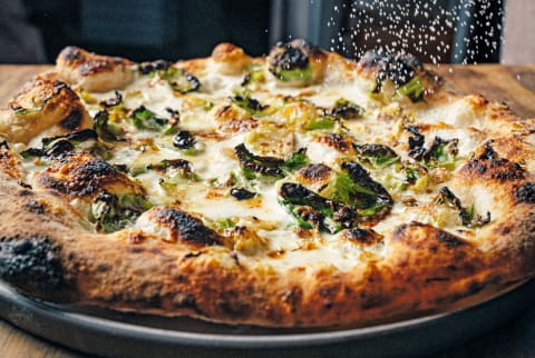 brussels sprout pizza with cheese