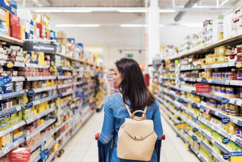 Woman grocery shopping in a supermarket