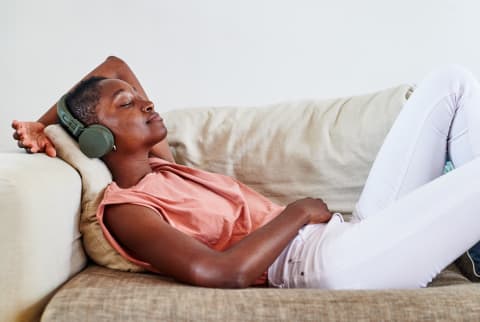 woman listening with headphones