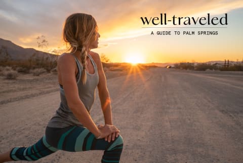 Young woman stretching body after jogging, sunset at the end of the road; female stretches body in nature USA