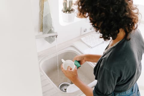 Woman Washing Dishes in the Sink