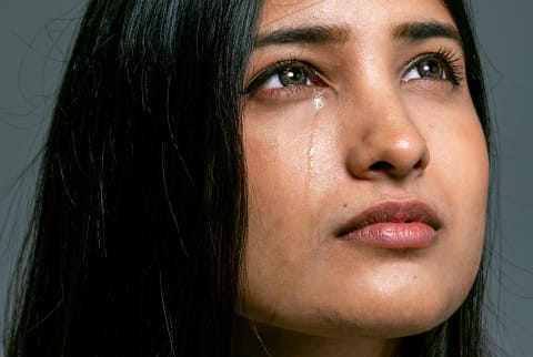 Sad Young Brunette Woman Crying