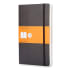 black moleskin notebook with orange label