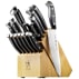 wood knife block with many knives