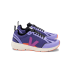 bright purple running shoes with orange detail