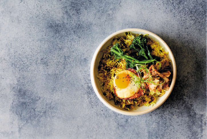 Anti-Inflammatory Breakfast: Ginger + Turmeric Rice Bowl With Kimchi