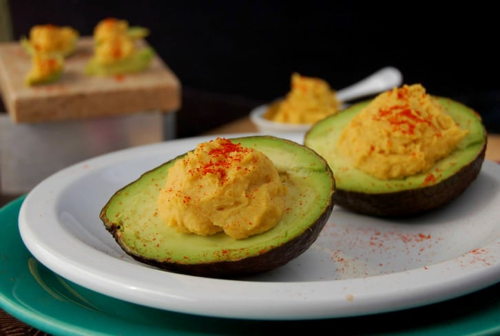 Vegan "Deviled" Avocados With Chickpea Filling