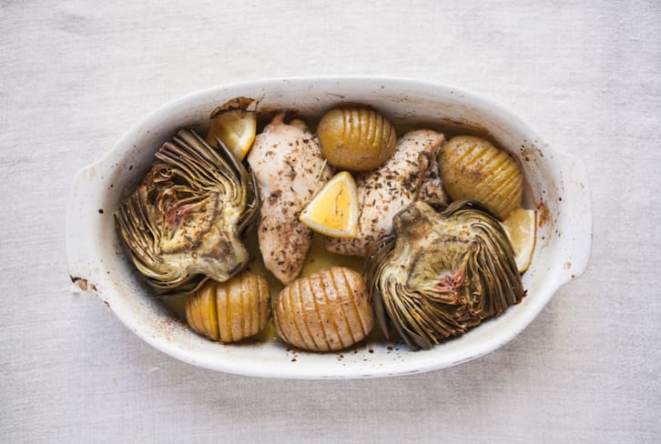 It's Artichoke Season! Try Them With This Roasted Chicken + Potatoes
