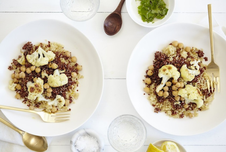 Cauliflower, Coriander + Chickpea Quinoa Bowl With Cilantro Vinaigrette