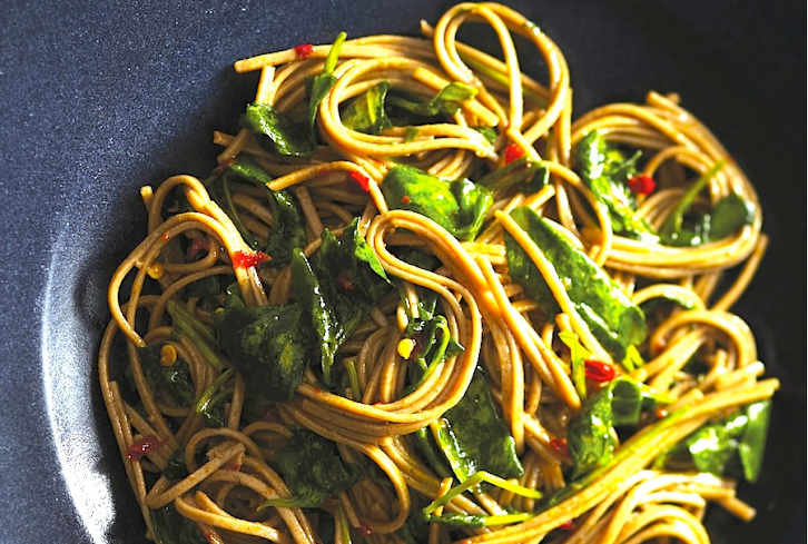 Spicy Soba Noodles With Wilted Watercress