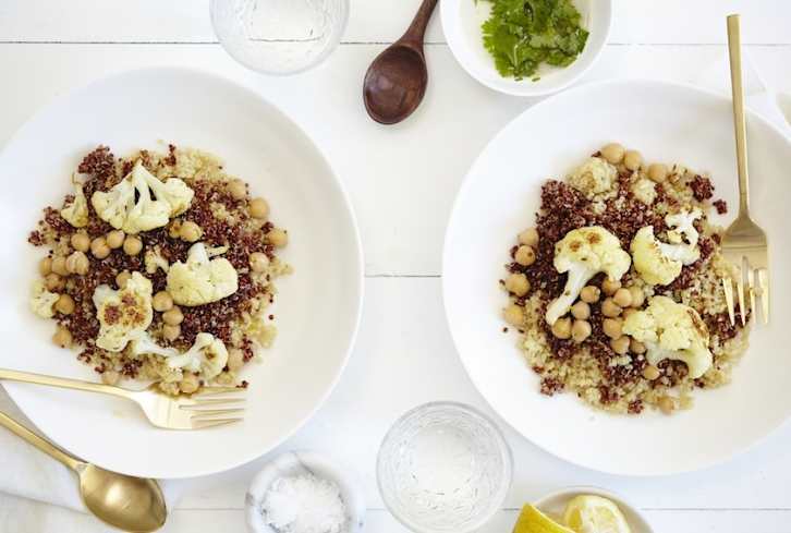 Cauliflower, Coriander + Chickpea Quinoa Bowl With Cilantro Vinaigrette