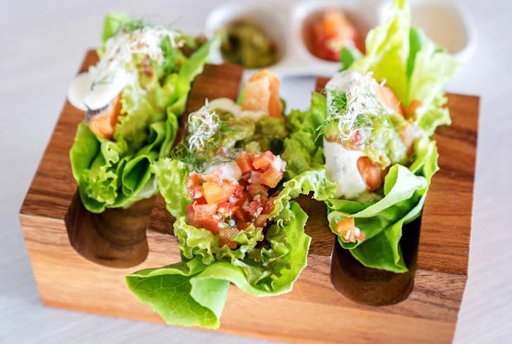 Poached and Grilled Asian Salmon Tacos with Gorgeous Root Vegetable Slaw