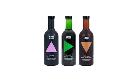 bottles of functional beverages from Three Spirit