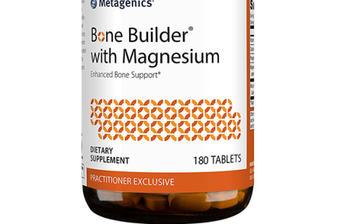 amber magnesium supplement bottle with white label