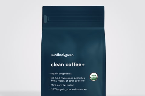 dark blue coffee bag with minimalist design and white font
