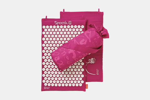pink acupressure mat and bag
