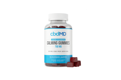 best cbd gummies for sex drive cbdmd calming gummies on desk with small stack of gummies