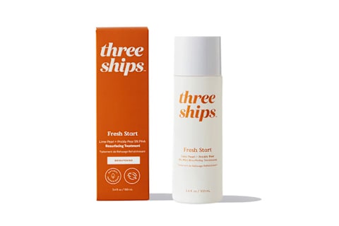 three ships fresh start resurfacing treatment bottle and product packaging