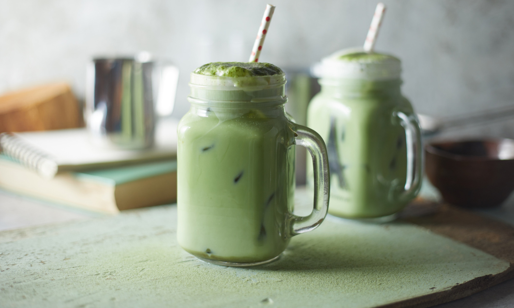 matcha green tea cup stock photos - OFFSET