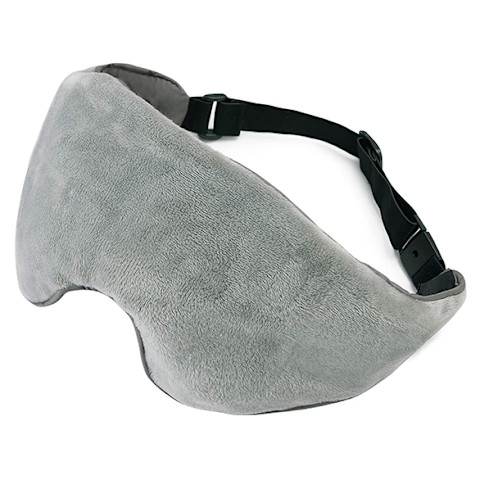 grey plush sleep mask with black strap grey plush sleep mask with black strap