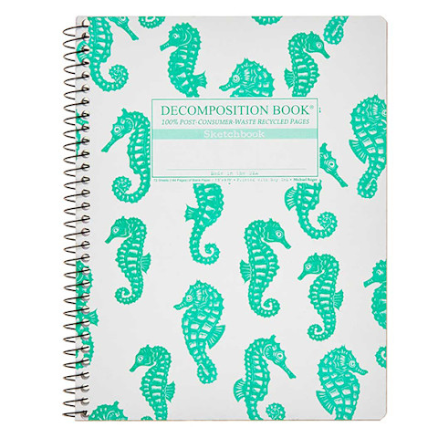 spiral bound journal with green seahorse print on cover spiral bound journal with green seahorse print on cover