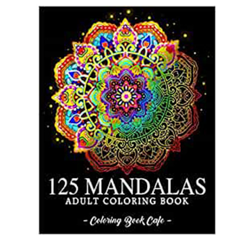 125 Mandalas: An Adult Coloring Book black cover with colorful mandala 125 Mandalas: An Adult Coloring Book black cover with colorful mandala