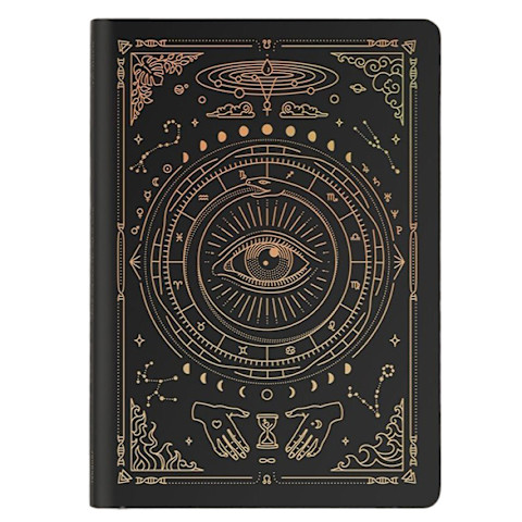 mystical black notebook with symbols on cover mystical black notebook with symbols on cover