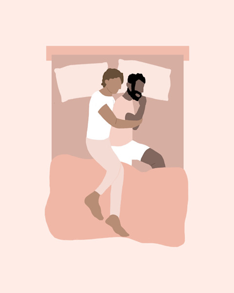 Illustration of a popular couples sleeping position. Illustration of a popular couples sleeping position.