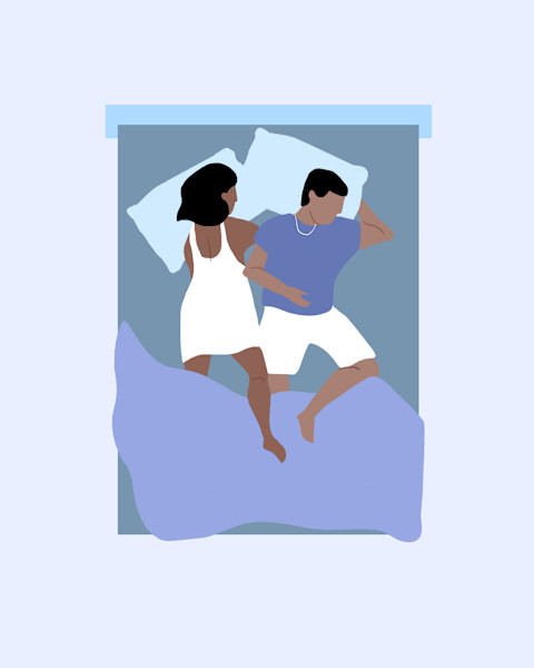 Illustration of a popular couples sleeping position. Illustration of a popular couples sleeping position.