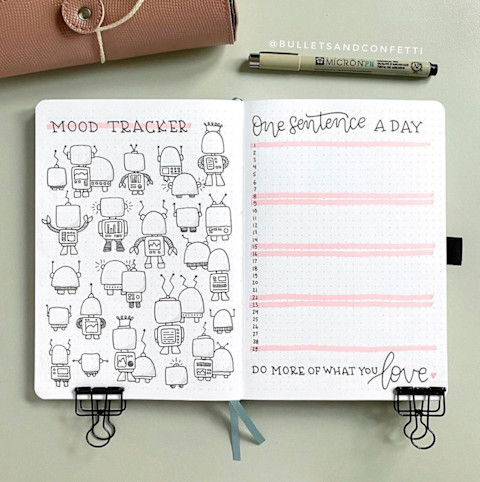 bullet journal with daily tracker spread