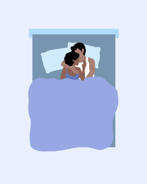 Illustration of a popular couples sleeping position.