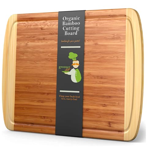 bamboo cutting board with black label