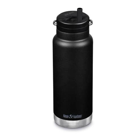 black water bottle with built-in straw lid