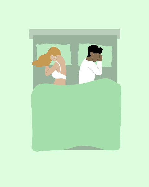 Illustration of a popular couples sleeping position.