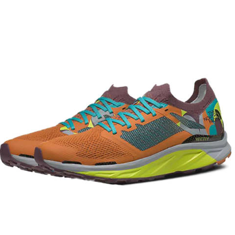 North Face orange trail running shoe yellow sole 